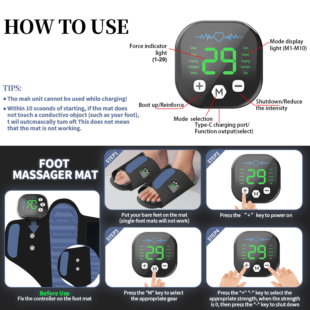 Massage Foot Pad EMS Acupoint Pulse Foot Massage Equipment Home Foot Therapy Machine Foot Meridian Massager Artifact