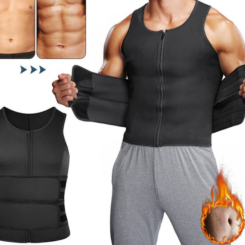 European and American Neoprene Sweat Suit Sports Zipper Belt Sweat Vest Fitness Beer Belly Tight Shapewear for Men
