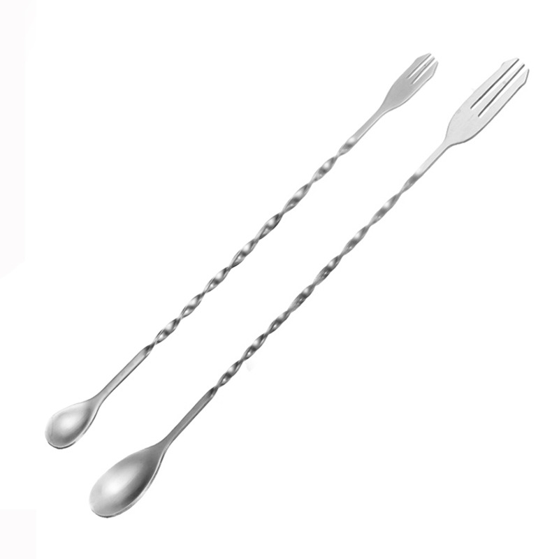 304 Stainless Steel Double-headed Bar Spoon Bar Long-handled Mixing Spoon Threaded Cocktail Stirring Spoon Milk Tea Stirring Spoon