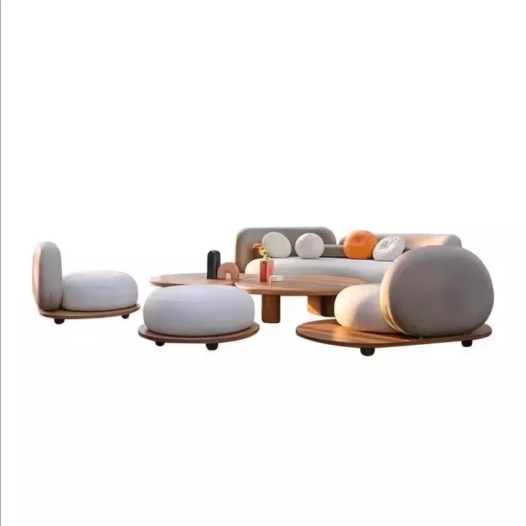 Outdoor Sofa Courtyard Sofa Creative Curved Teak Sofa Living Room B&B Hotel Villa Outdoor Cloud Sofa