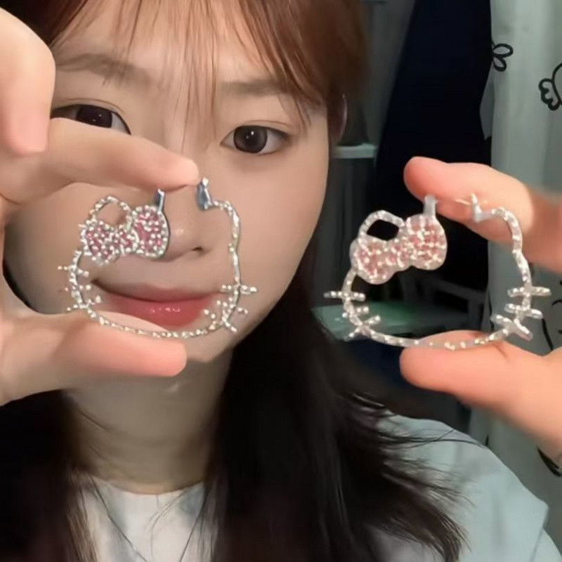 Hellokitty Cute Earrings Are Suitable for Summer Earrings Full of Diamonds, Exaggerated High-End Niche Sweet Hoop Earrings