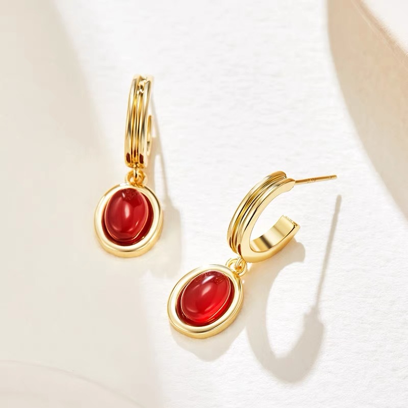 EVESENSE Original Monica Series Vintage Red Agate Earrings Fritillaria High-grade Light Luxury Niche Design Earrings