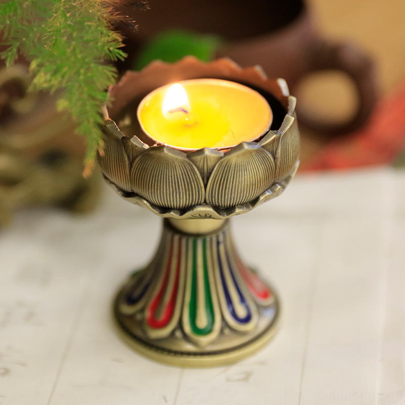 Metal Butter Lamp Holder Lotus Home Buddha Hall Elongation Lamp Buddha Lamp Holder Seven Star Lamp High Foot Candle Holder Wholesale