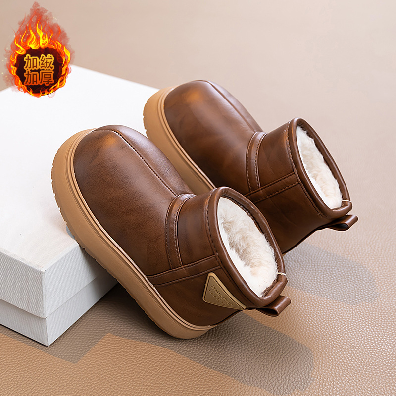 Boys' Snow Boots, Girls' Fleece-Lined Large Cotton Shoes, 2025 Winter New Waterproof Children's Short Boots, Warm Thickened Cotton Boots
