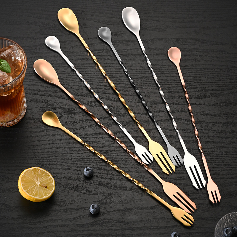 Смешиватель из нержавеющей стали, барная ложка с длинной ручкой, коктейльная ложка, ложка для льда, двойная ложка-вилка