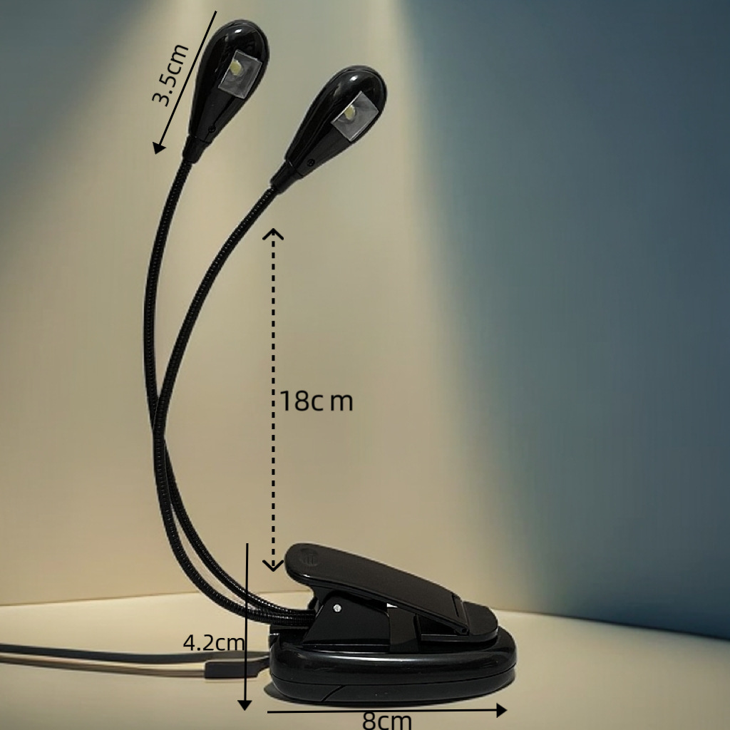 Led Music Stand Light USB Clip-On Music Stand Lamp for Guitar, Erhu, and Other Instruments, Dual-Head Adjustable Piano Lamp, Eye Protection