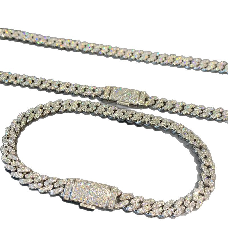 Pt950 Platinum Cuban Necklace Laboratory-Grown Diamond 14mm Cuban Full Diamond Necklace Men's Hip-Hop European and American Cross-Border