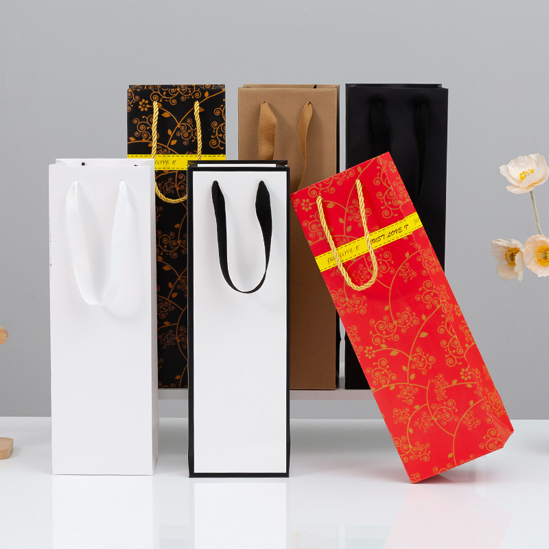 Spot Wine Bag, Red Wine Handbag, High-End Wine Gift Packaging Shopping Bag, Black Card Single and Double Paper Bag