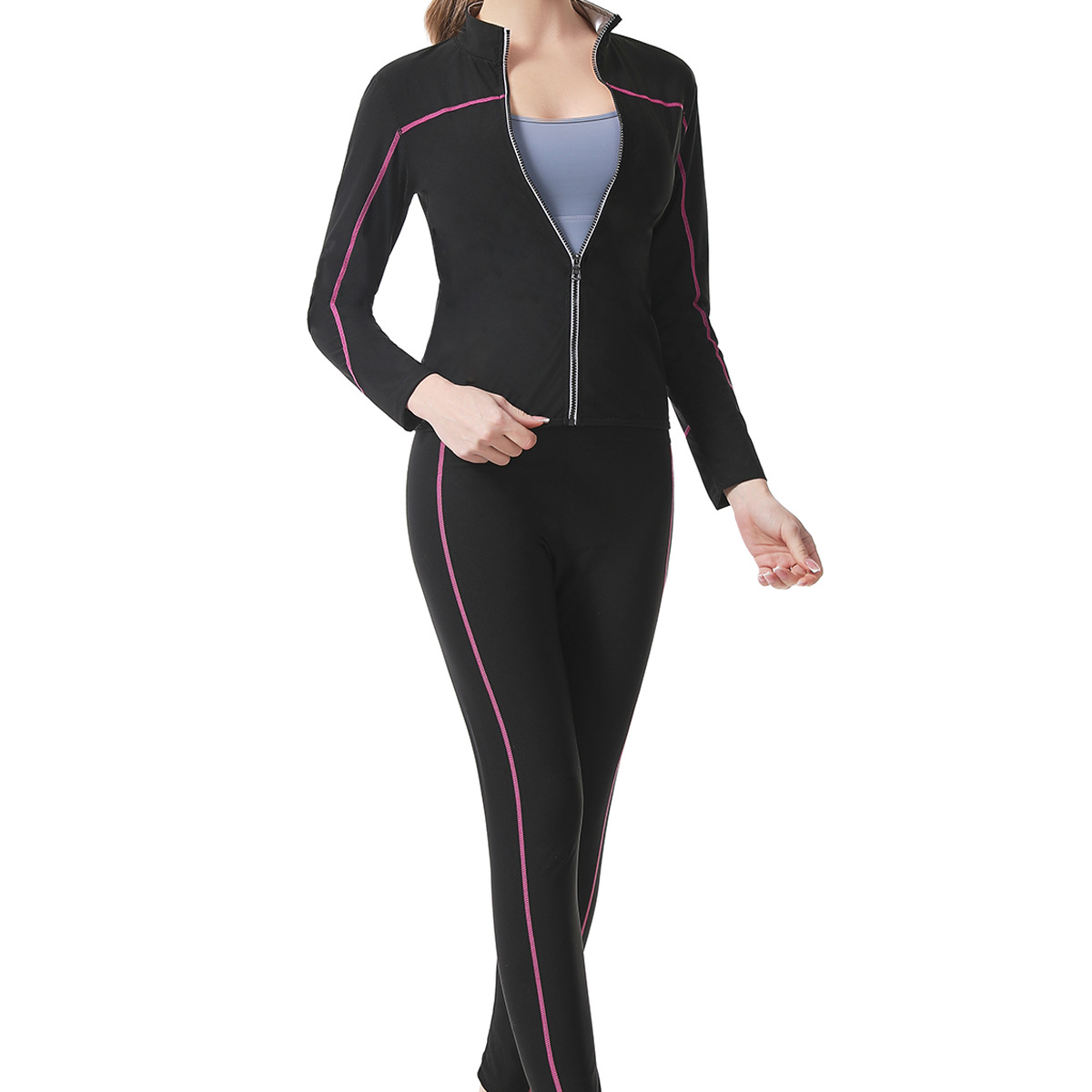 Cross-Border Shapewear, Sweat-Inducing High-Waisted Tummy-Tightening Pants, Yoga Clothing Suit, Sports Sweat-Inducing Zipper Long-Sleeved Fitness Sweat Suit