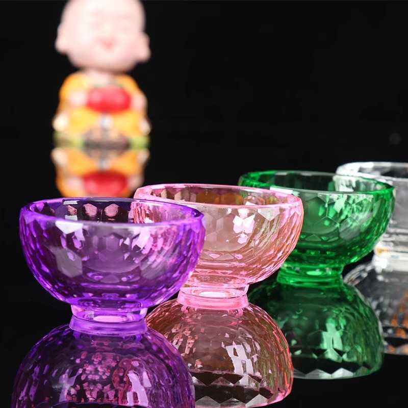 Crystal Bowl Water Supply Cup Ornaments Holy Water Cup Butter Lamp Set Seven-Color Eight Cup Glass Buddha Ritual Device