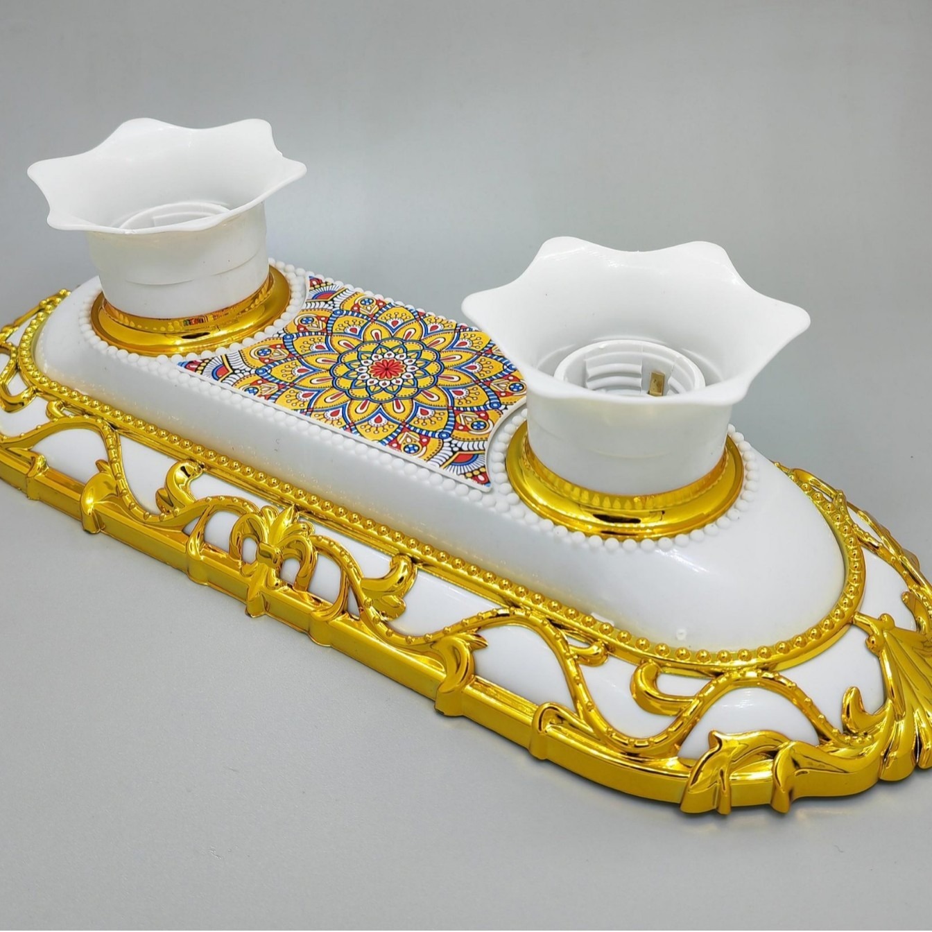 European Retro Household Double-Headed B22/E27 Universal Lamp Holder Lamp Plate Led Energy-Saving Lamp Head Lamp Mouth Base Ceiling