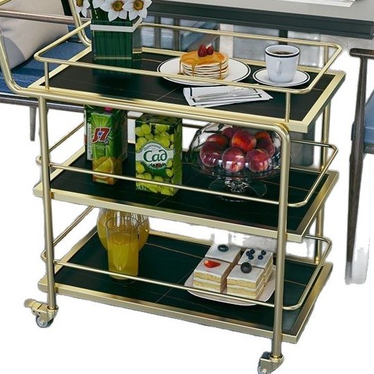 Nordic Mobile Trolley High-End Trolley Storage Hotel Wine Golden Multi-Layer Iron Dining Cart Restaurant Serving Cart