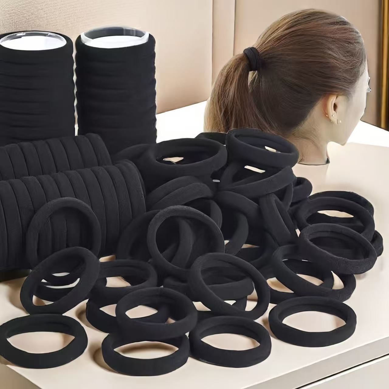 Seamless Black Hair Ring Towel Ring Women's Hair Rope Basic Base Rubber Band 4Cm.5Cm Diameter Manufacturer Wholesale