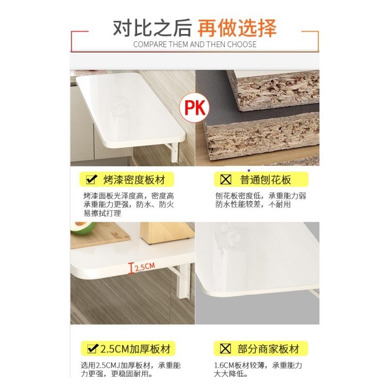 Wall-Mounted Folding Table, Wall-Mounted Dining Table, Home Wall-Mounted Table, Foldable Kitchen Workbench, Invisible Wall Dining Table