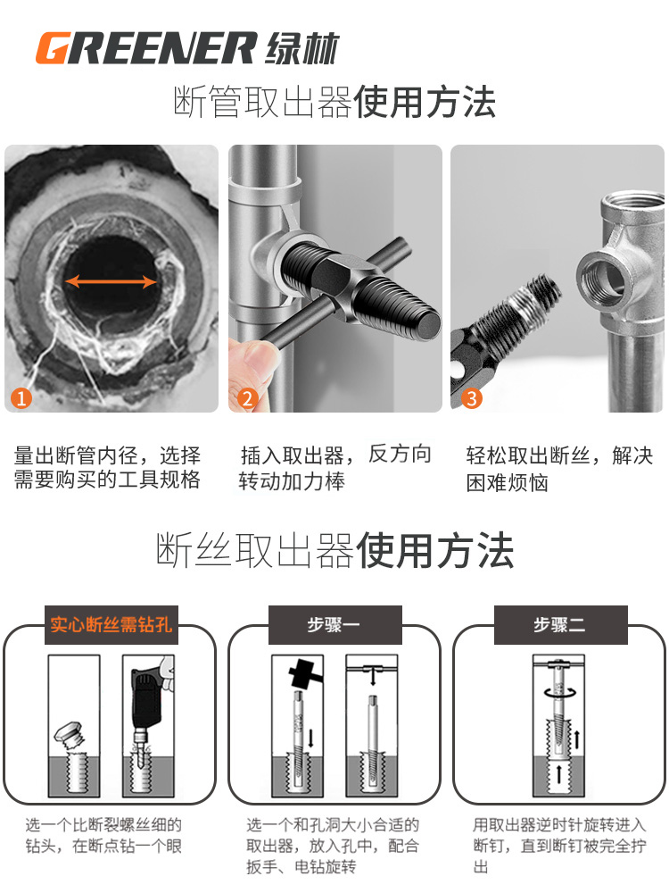 Green Forest Broken Wire Extractor Screw Removal Tool Broken Wire Water Pipe Reverse Wire Slippery Faucet Tap