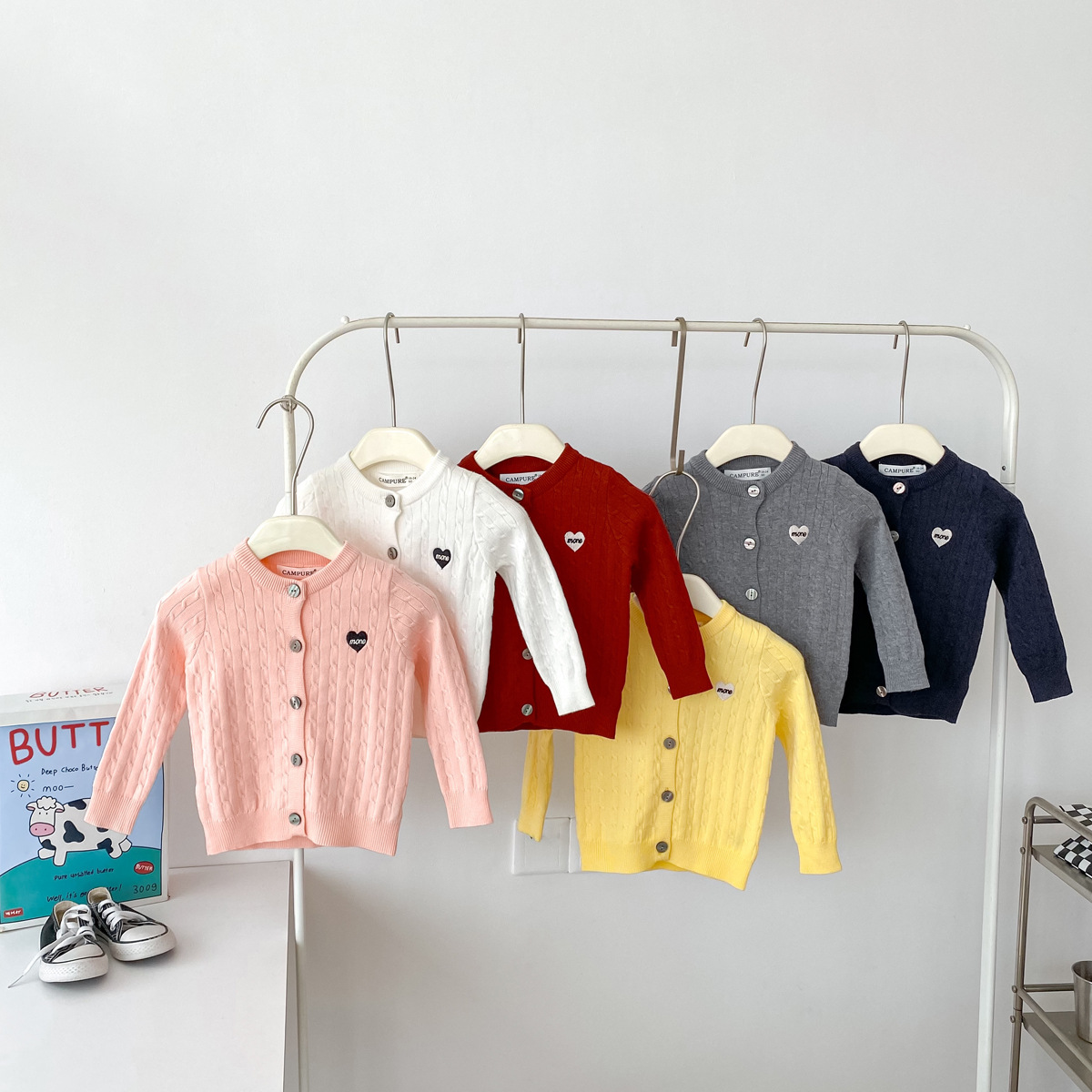 Children's Wear Large and Small Girls' Baby Korean Style Strung Sweater Western Style Casual Love Knitted Cardigan Jacket