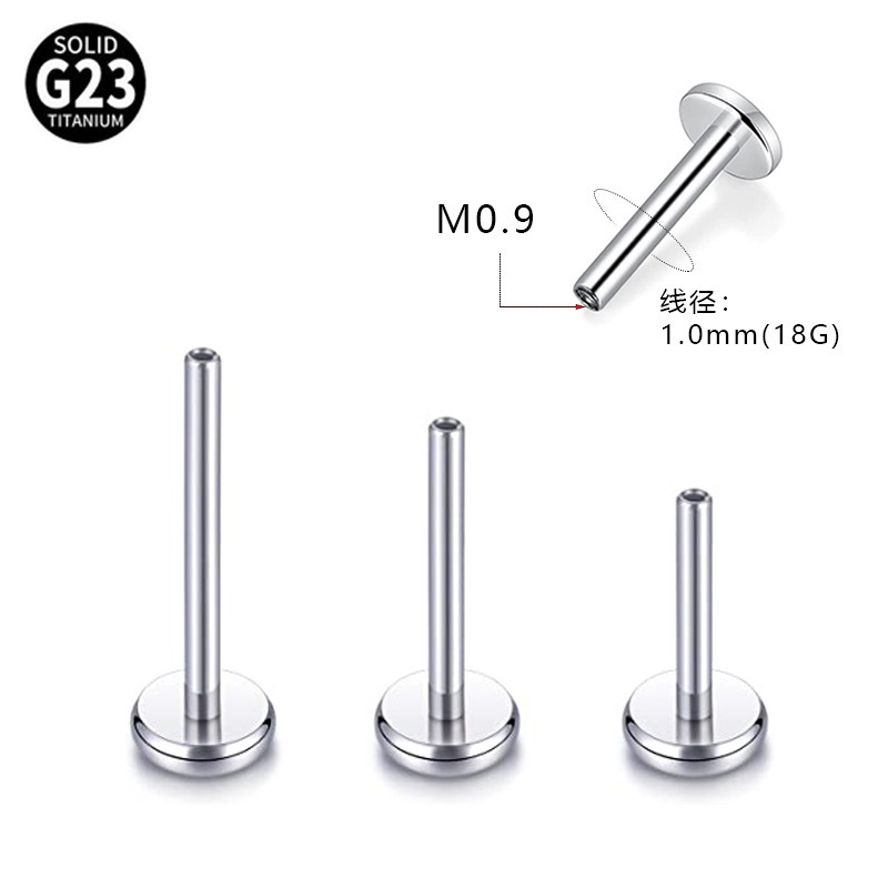 Пирсинг для губ, резьбовой стержень 1.0/1.2, диаметр резьбы M0.9, плоский стержень, ювелирные изделия из титана G23