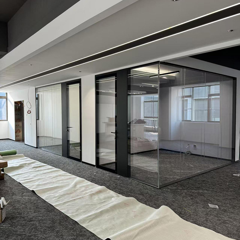 Office Glass Partition Wall Tempered Glass Steel Fireproof Partition Hollow Built-In Louver Partition Profile Wholesale