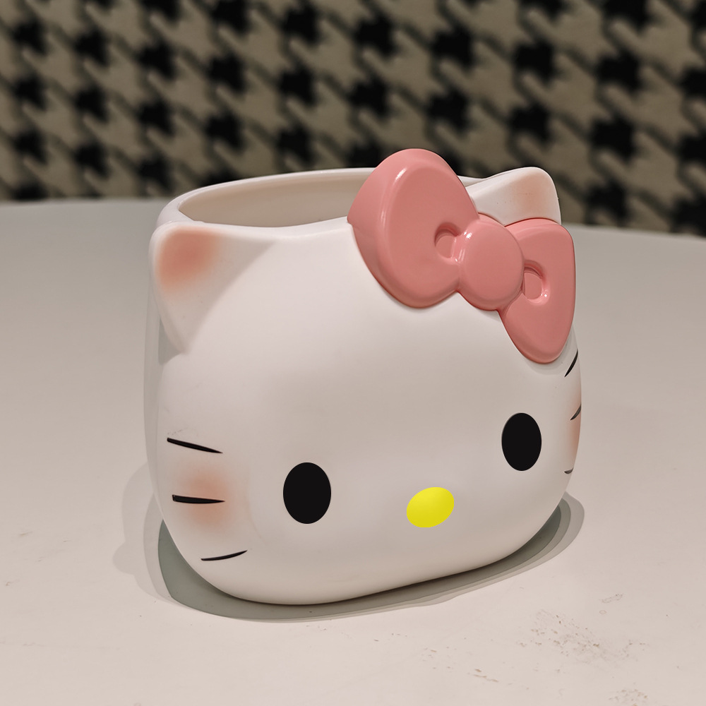 Cartoon Kt Cat Hellokitty High-Looking Makeup Brush Storage Tube Desktop Pen Holder Decorative Ornaments Gift Wholesale