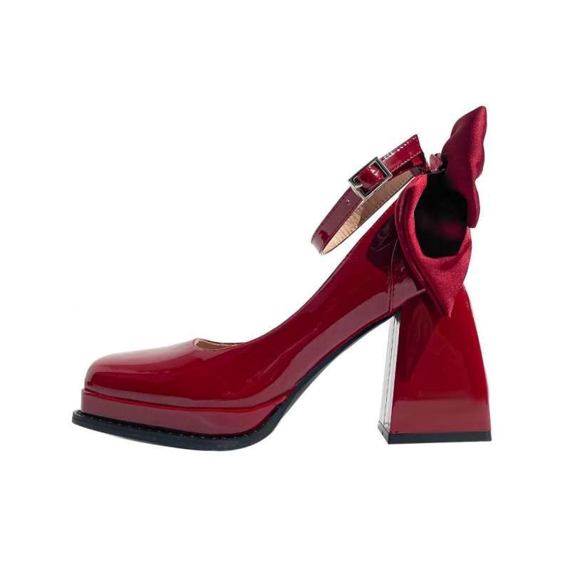 Red Square Heel Wedding Shoes for Small Women 2025 Early Spring New Bridal Shoes Waterproof Platform Heightening Thick Sole Mary Jane Shoes
