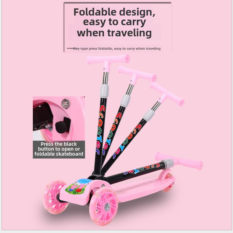 folding children's scooter three-wheel flash meter high pedal scooter toy stroller
