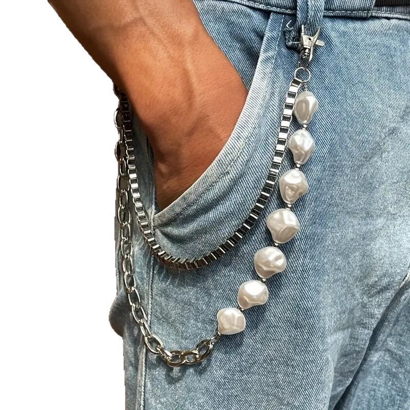 INS Style Cuban Square Chain Irregular Pearl Patchwork Pants Chain Accessories Metal Box Chain Personality Punk Waist
