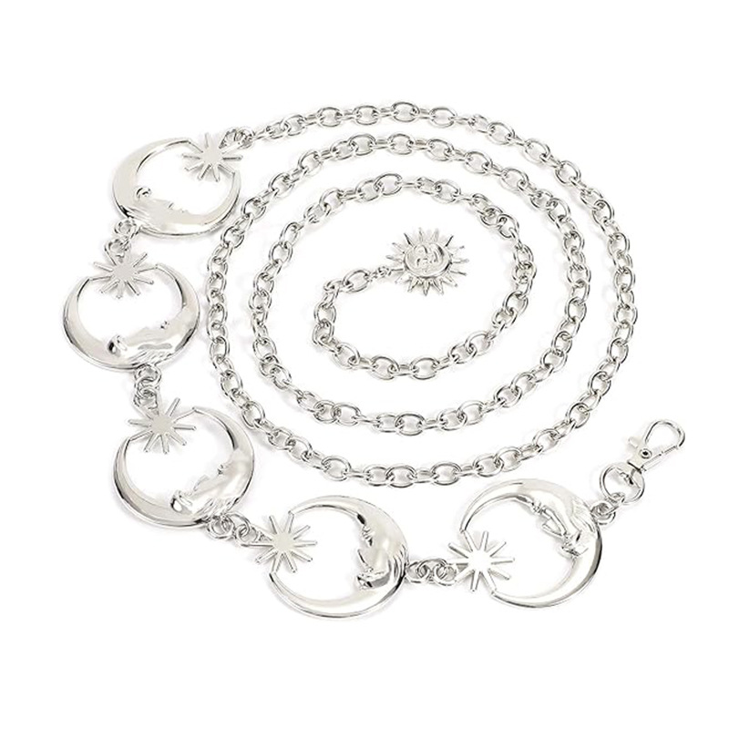 New Women's Casual Belt with Metal Chain and Moon Decoration, Suitable for Pairing with Skirts and Pants, Fashionable