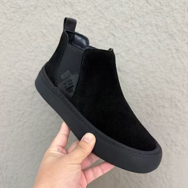 Dld Triangle Logo Men's Shoes Autumn and Winter New Suede Leather Boots Thick-Soled Fleece-Lined Warm High-Top Shoes Casual Men's Shoes