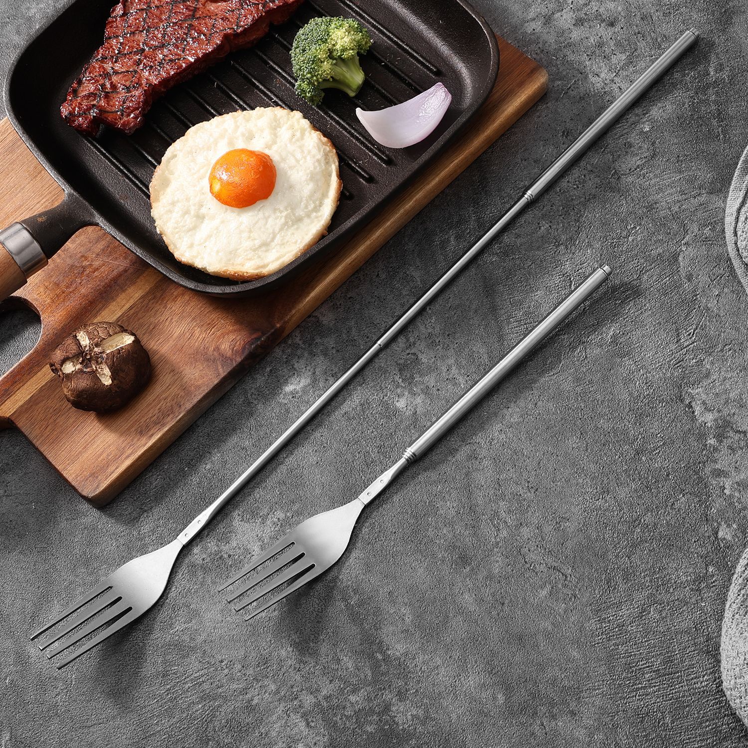 Готовые столовые приборы из нержавеющей стали, телескопические, для западной кухни, портативные, для пикников и кемпинга, с длинными вилками