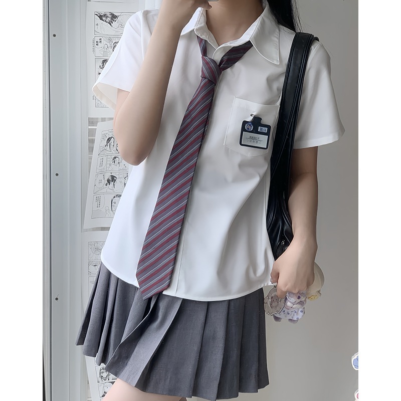 Authentic College Style Japanese White Jk Shirt Sweet Loose Long and Short Sleeve Shirt Tr Fabric Women's Summer Versatile School Supply