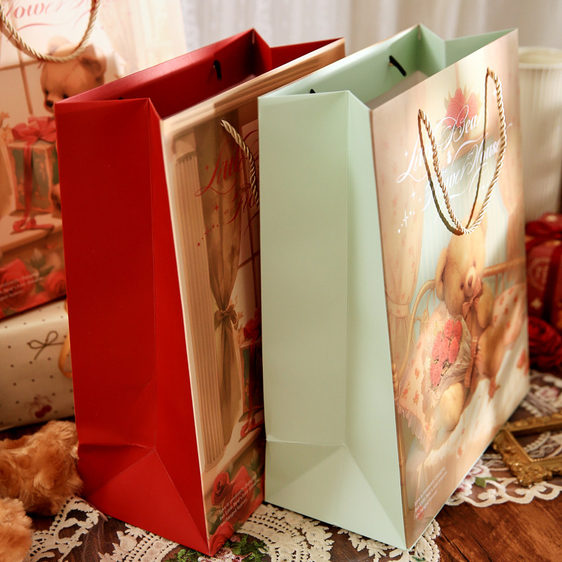 Mr. Paper Gift Bag Little Bear Flower House Series Cute and Good-Looking Cartoon Packaging Storage Tote Bag