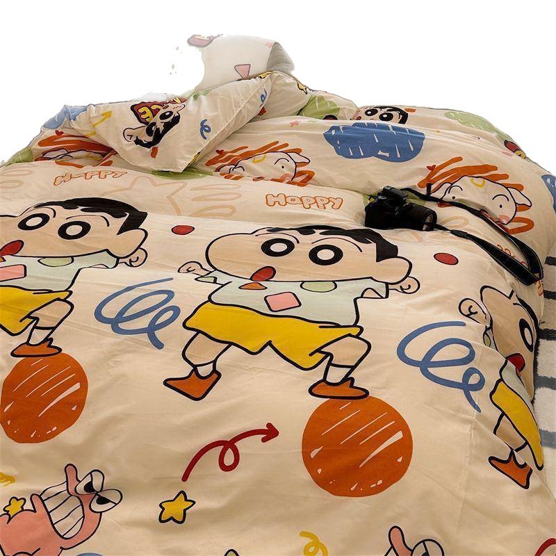 Cw Crayon Shin-Chan Cartoon Cute Four-Piece Bedding Set Bed Sheets Quilt Cover Three-Piece Dormitory Four Seasons Neutral Bed