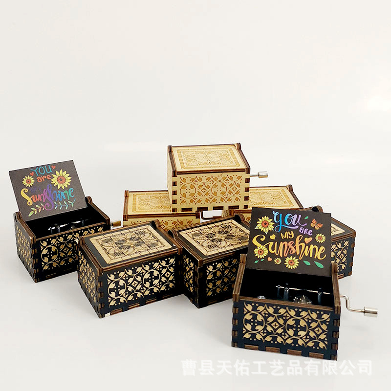 Wooden hand-cranked music box wooden vintage carved pattern music box you are my sunshine painted style multiple styles
