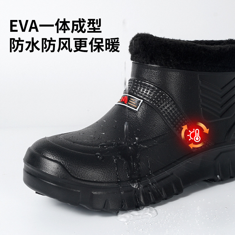 Velvet men's and women's snow boots warm rain boots laundry car wash kitchen sanitary waterproof rain boots kitchen work shoes wholesale