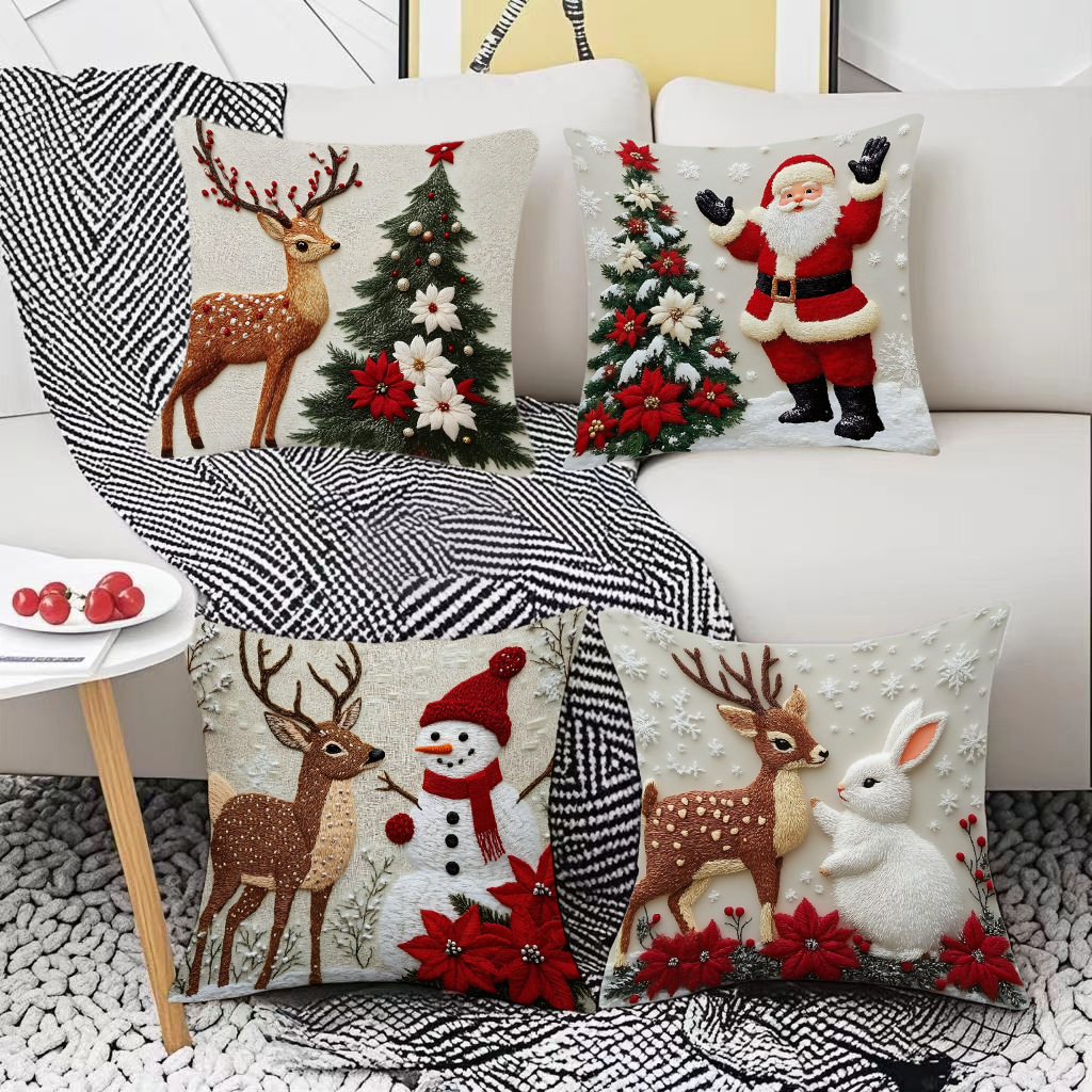 Factory Ready-Made Christmas Pillow Cover Holiday Elk Rabbit Decorative Sofa Atmosphere Decorative Linen Pillow