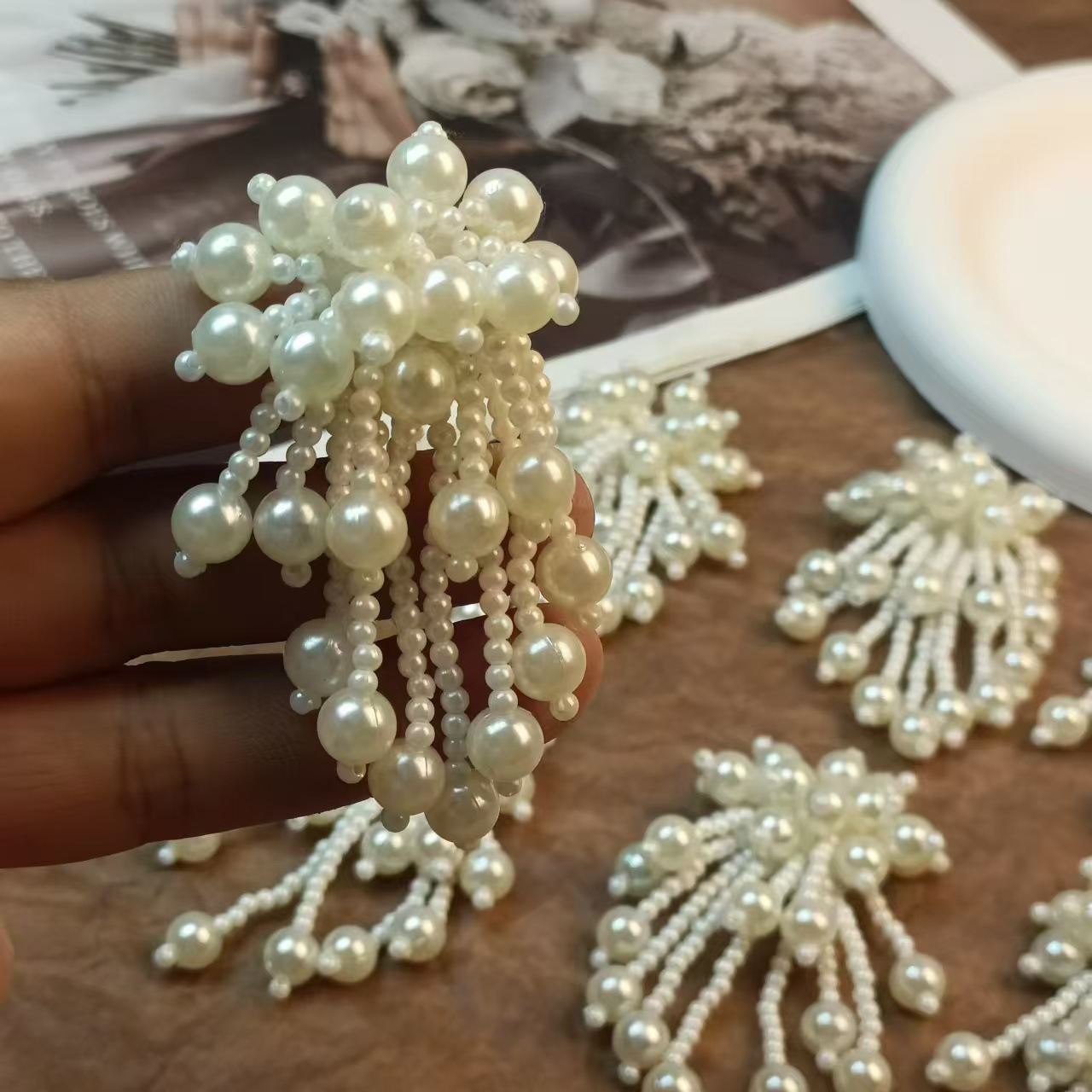 Semi-finished Accessories Handmade Beaded Cloth Stickers Antique Hanfu Shoe Flower Accessories Shoe Clothing Corsage Pearl Tassel Accessories