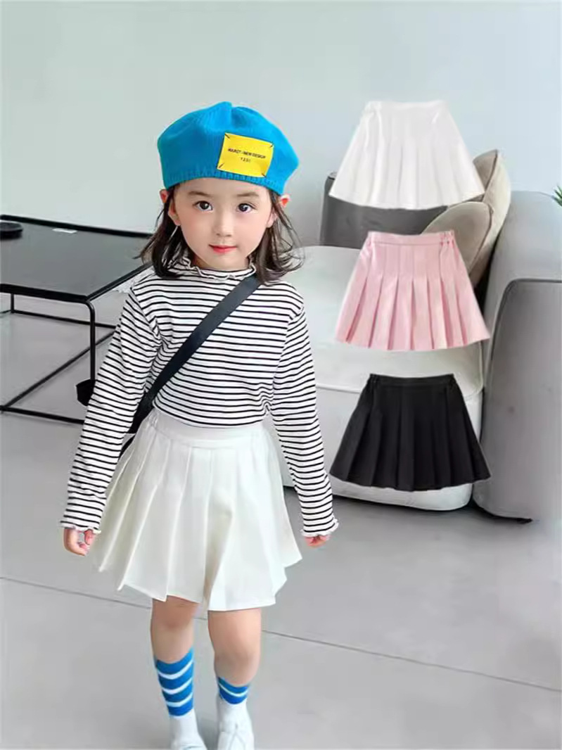 Spring and Autumn Girls' White Skirt Korean Style High Waist Elasto Pleated Skirt College Style New Style Girl