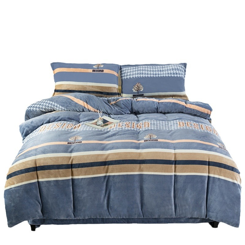 Class a Maternal and Infant-Grade Warm Milk Velvet Four-Piece Set, Thickened Double-Sided Velvet Duvet Cover, Milk Velvet Duvet Cover Single Piece, Three-Piece Set