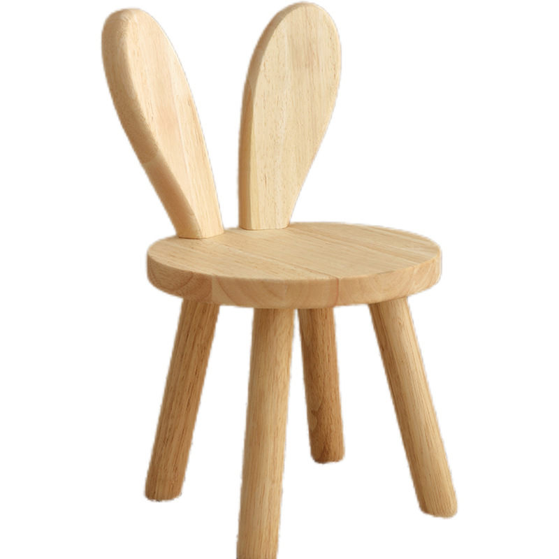 Rabbit Ear Solid Wood Small Stool, Household Low Stool, Round Stool, Children's Stool, Creative Shoe-Changing Stool, Cute and Fun