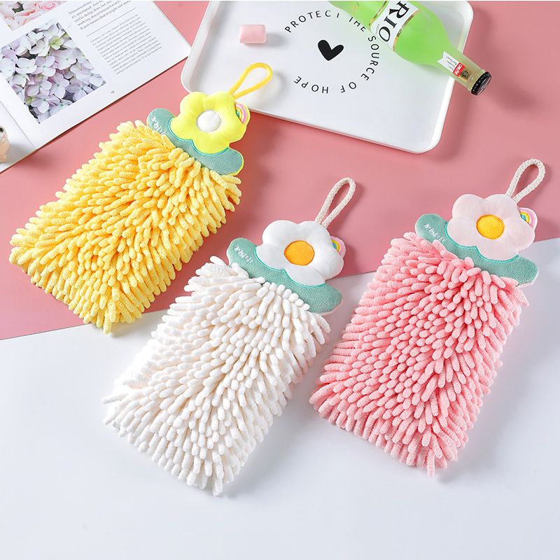 Chenille Hanging Flower Hand Towel Absorbent Quick-drying Thickened Double-layer Hangable Hand Cloth Cute Toilet Towel