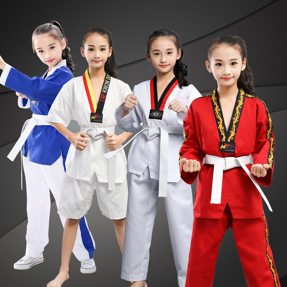 Pure Cotton Stripesd Long-Sleeved Short-Sleeved Children's and Adults' Autumn and Winter Training Clothes with Printed and Embroidered Taekwondo Clothing