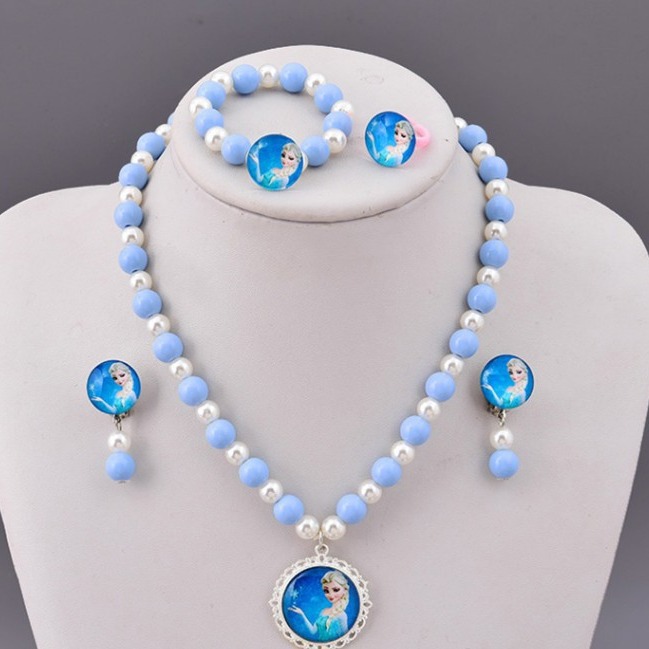 Children's new jewelry Frozen princess Elsa Cinderella pendant necklace bracelet earrings suit
