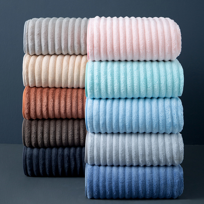 Cross-border Wholesale Home Daily Soft Bath Towel Coral Fleece Absorbent Face Towel Candy Strip Thickened Gift Set Towel