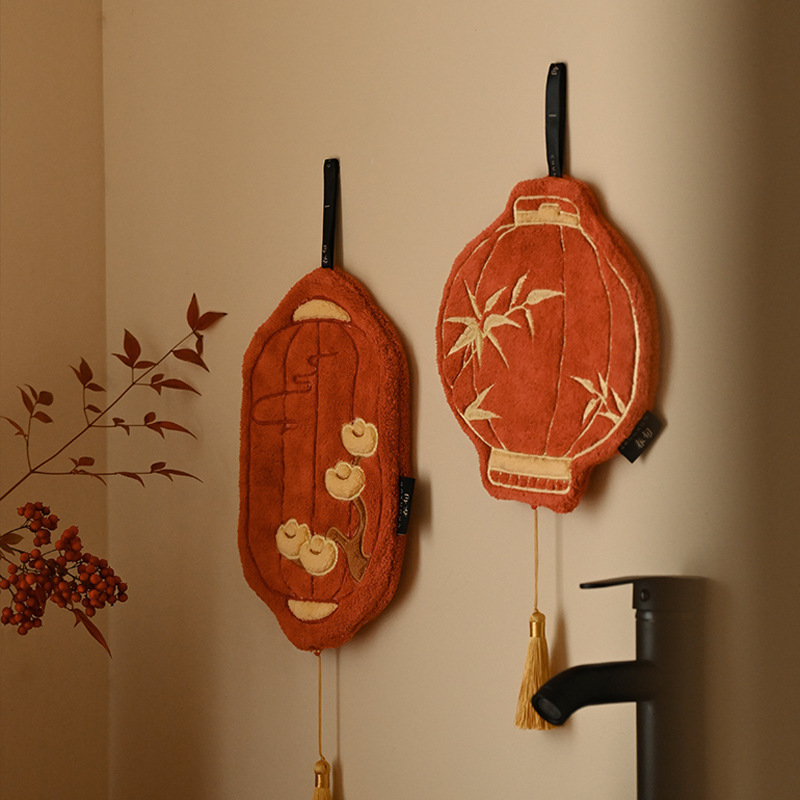Lantern New Chinese Style Hand Towel 2025 New Kitchen Hanging Water Wiping Cloth Hanging Absorbent Thickened Towel