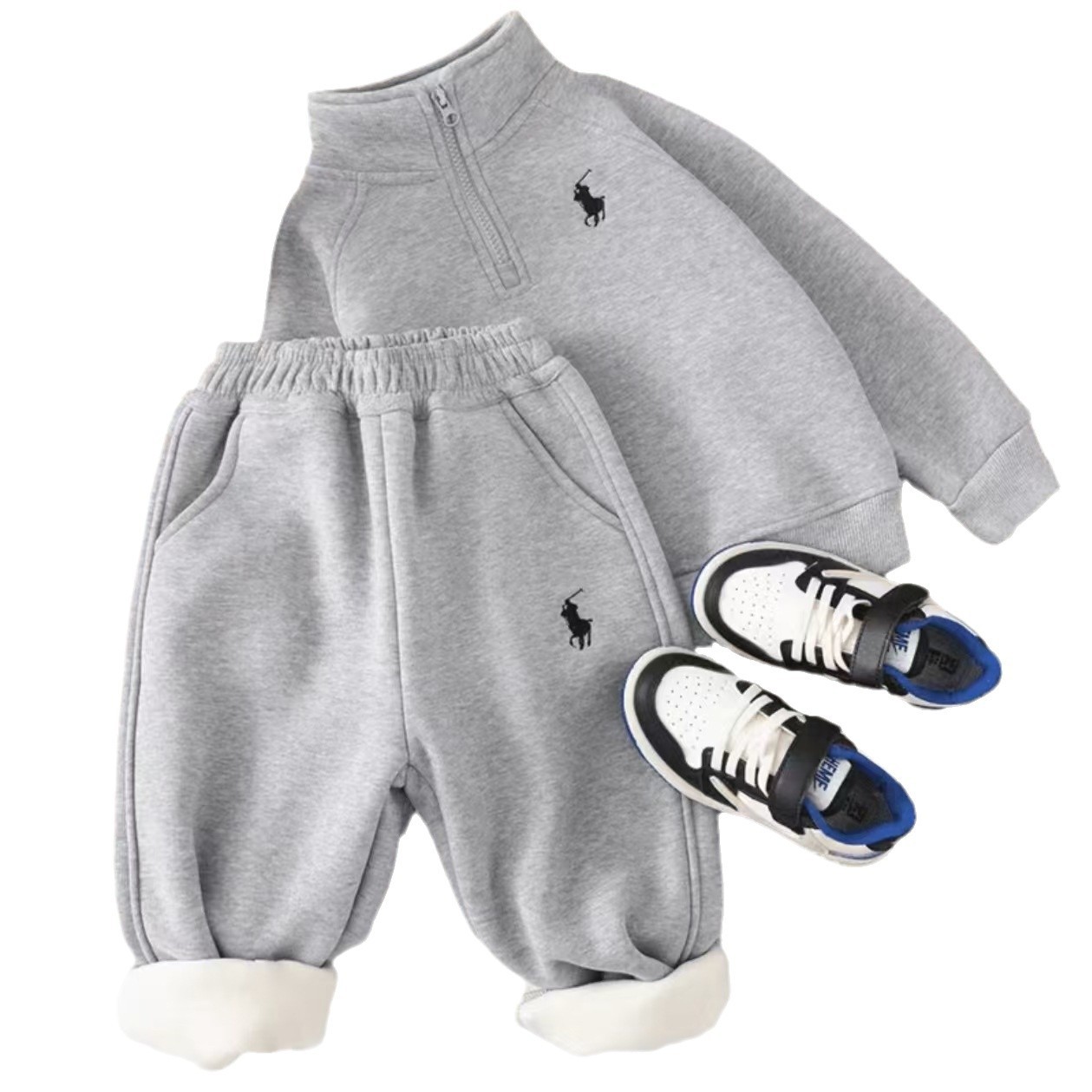 Children's Fleece Sweatshirt Trendy Brand Kidsren's Clothing Winter Thickeneded Warm Sports Suit Korean Boys 2-Piece Set Wholesale