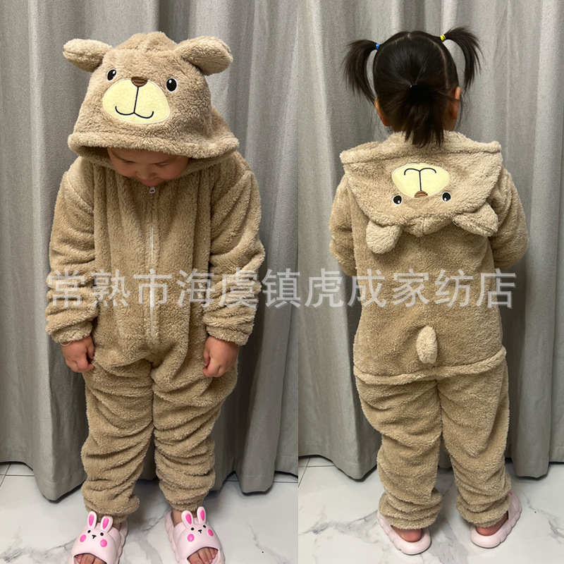 2024 New Winter Flannel Cartoon Anime Chai Dog Grey Hippo Bulldog Children Adult Animal One-piece Pajamas