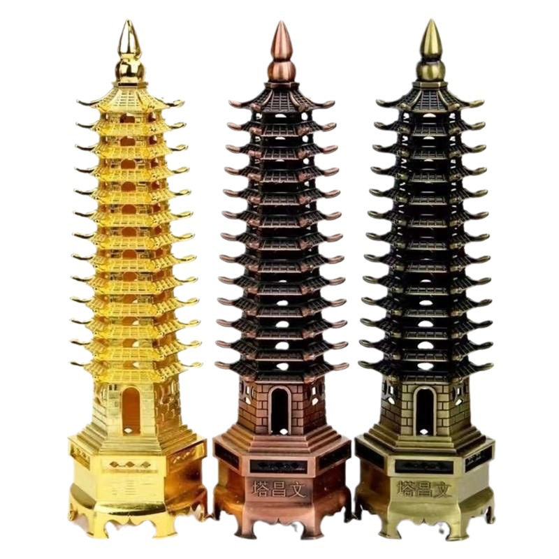 Wenchang Tower Alloy 13-storey/9-storey Tun Copper 13-storey Study Living Room Desktop Office Craft Decoration