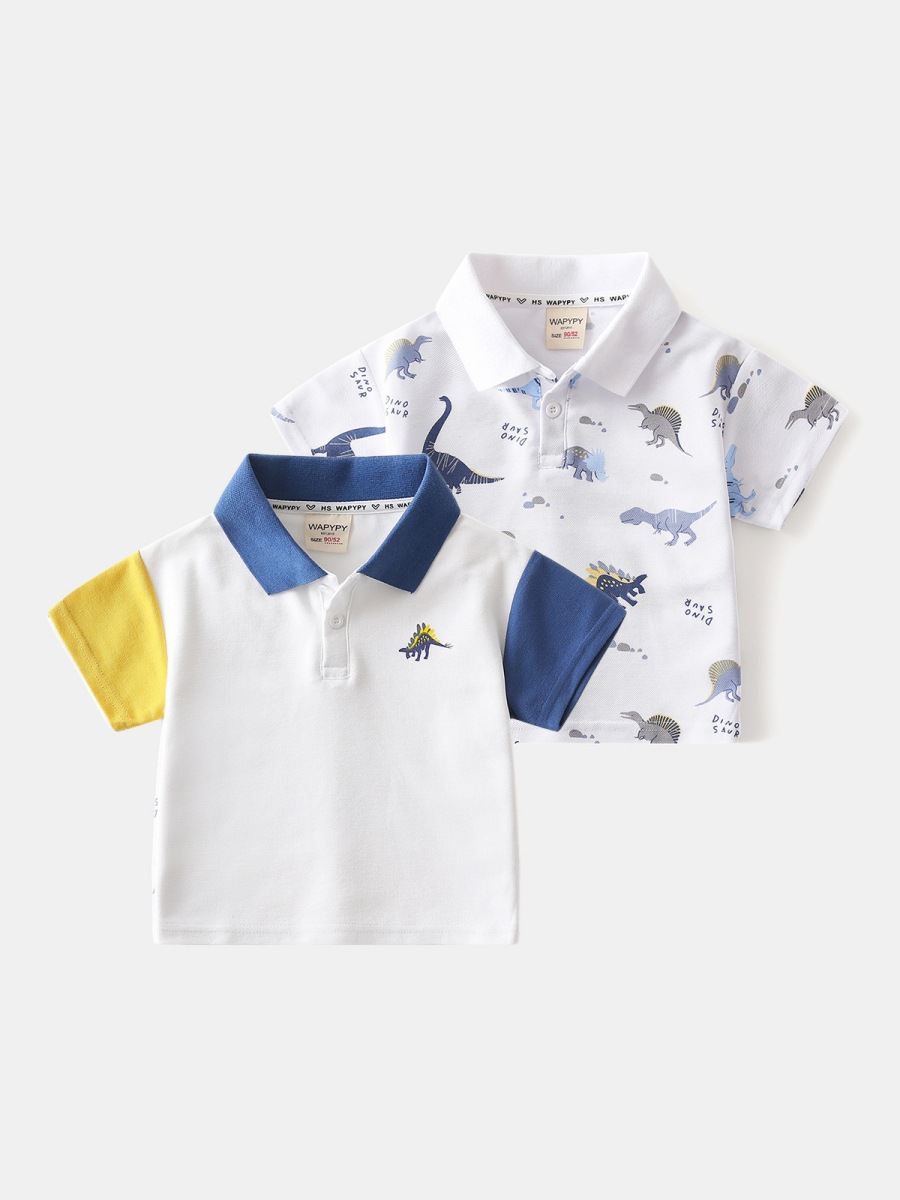 Children's Short-Sleeved T-Shirt 2026 New Summer Style Baby Lapel Top Boys' Dinosaur Polo Shirt Trendy One-Piece Wholesale