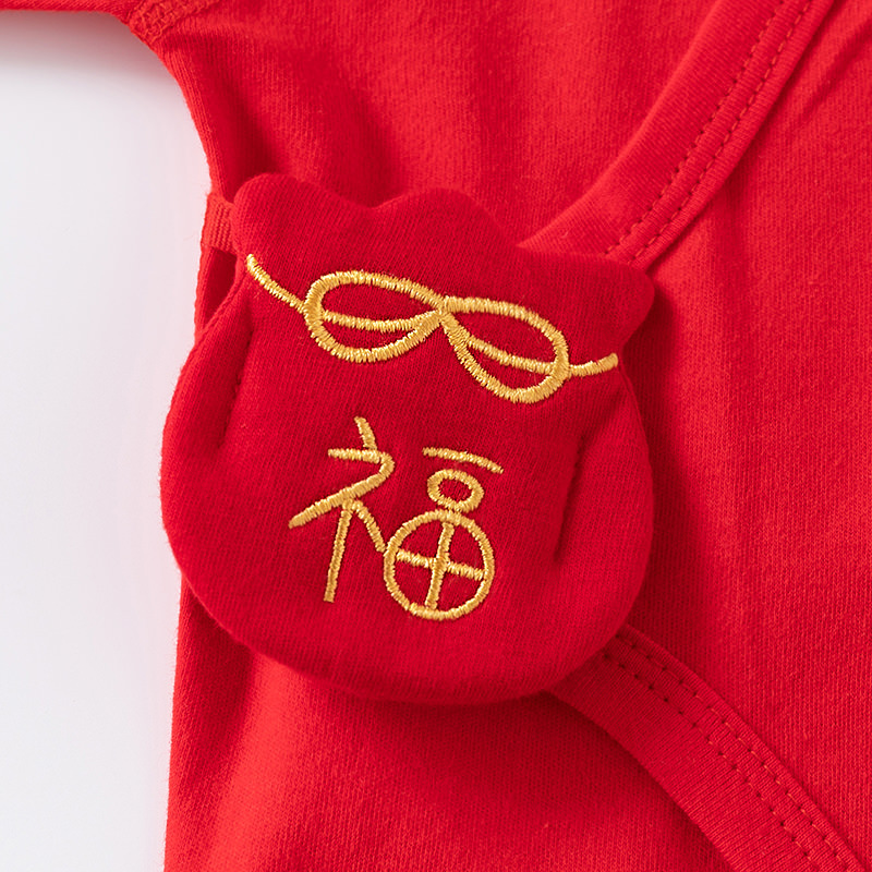 Newborn Half-back Cotton Boneless Four Seasons Big Red Festive Top Baby 0-2 Baby Full Moon Clothes