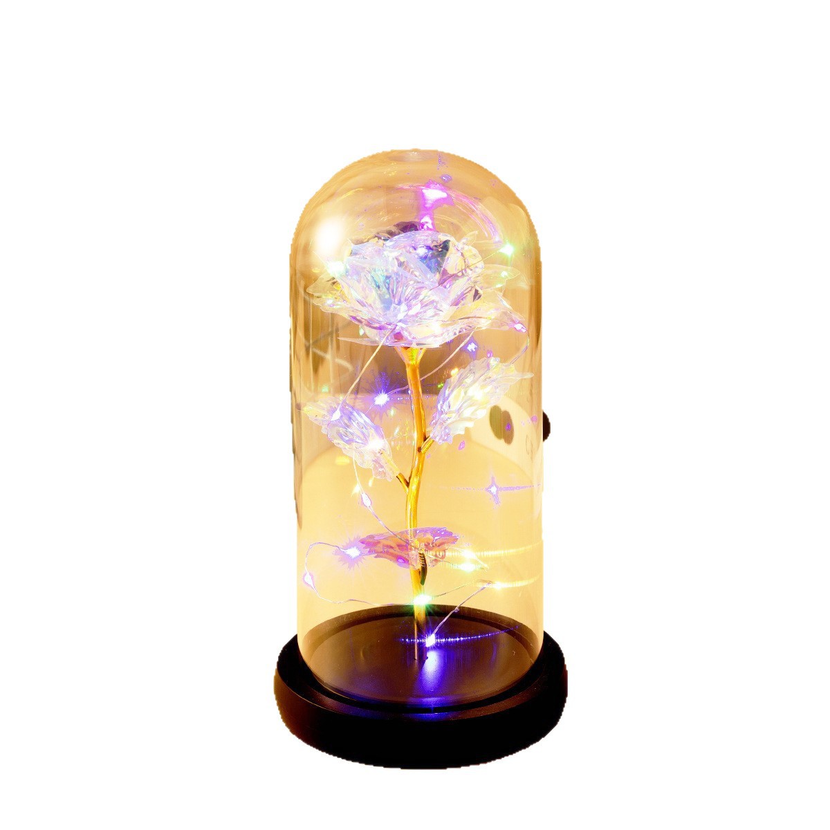 Gold Foil Rose Glass Dome Led Light Cross-Border Valentine's Day Mother's Day Festival Gift Flower Ornament Glowing